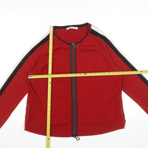 Betty Barclay Women Red Full Zip Knit Cardigan Size 12 Cotton Blend