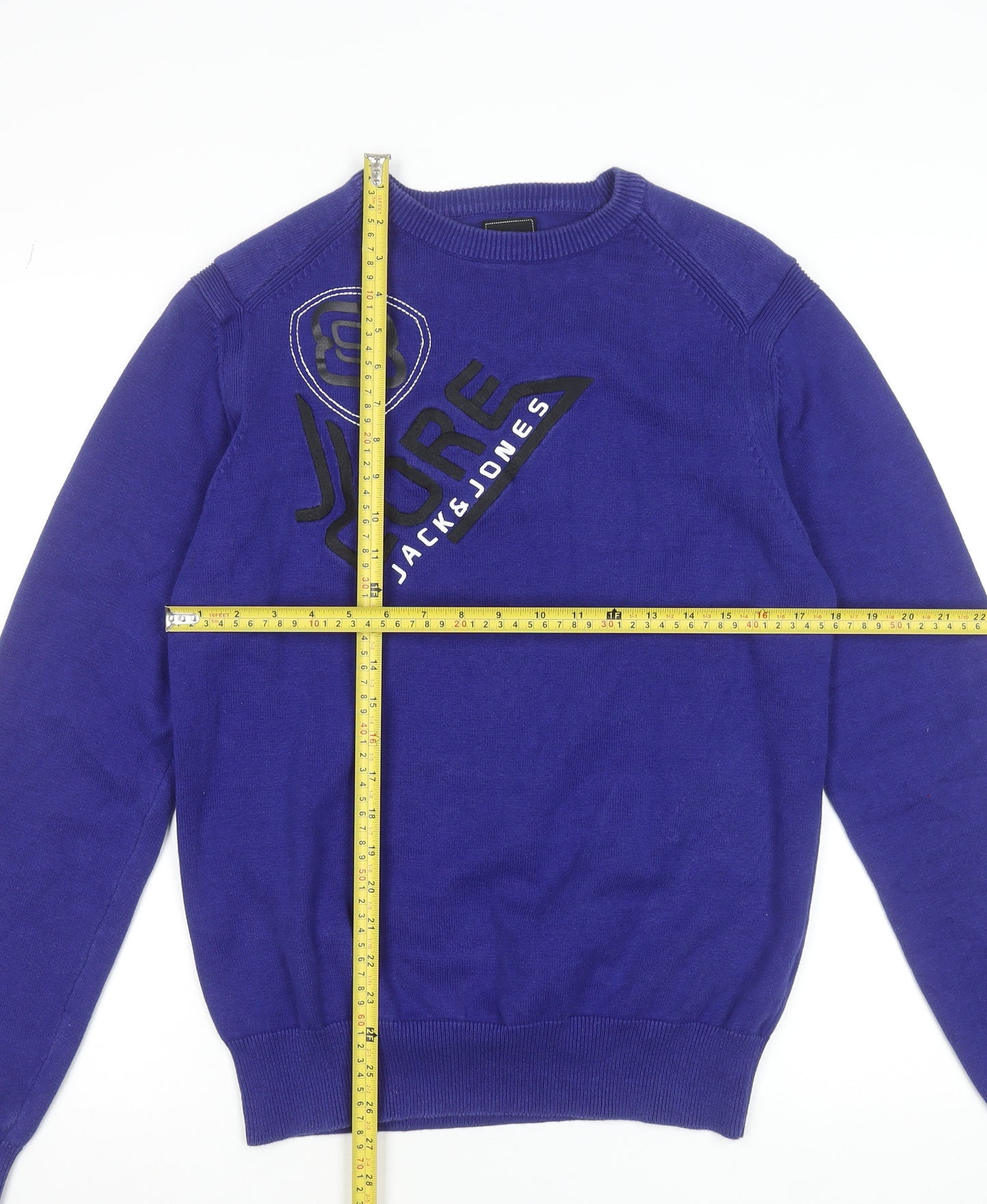 Jack & Jones Men’s Blue Cotton Crew Neck Graphic Jumper Size M
