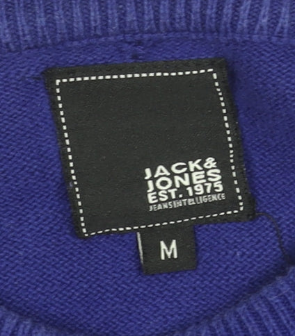 Jack & Jones Men’s Blue Cotton Crew Neck Graphic Jumper Size M