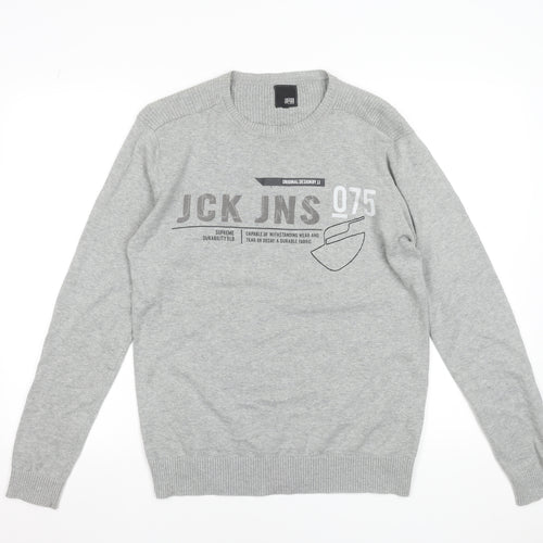 Jack & Jones Men's Grey Cotton Pullover Jumper M Crew Neck Casual