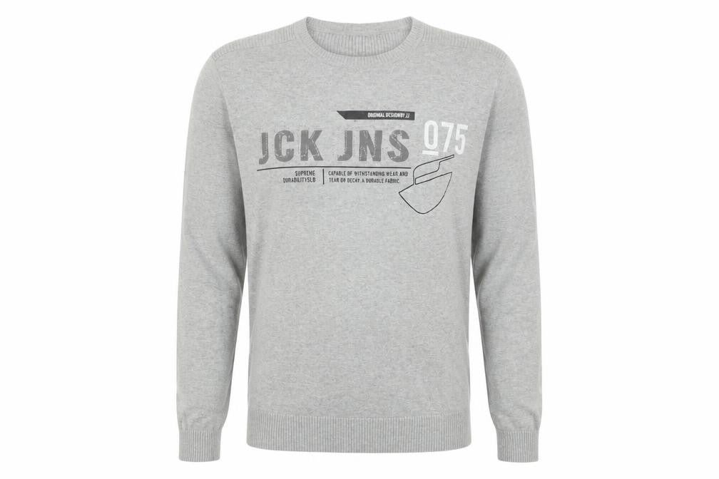 Front view of Jack & Jones Men's Grey Cotton jumper M Crew Neck Casual