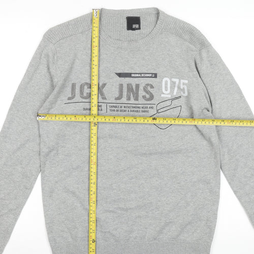 Jack & Jones Men's Grey Cotton Pullover Jumper M Crew Neck Casual