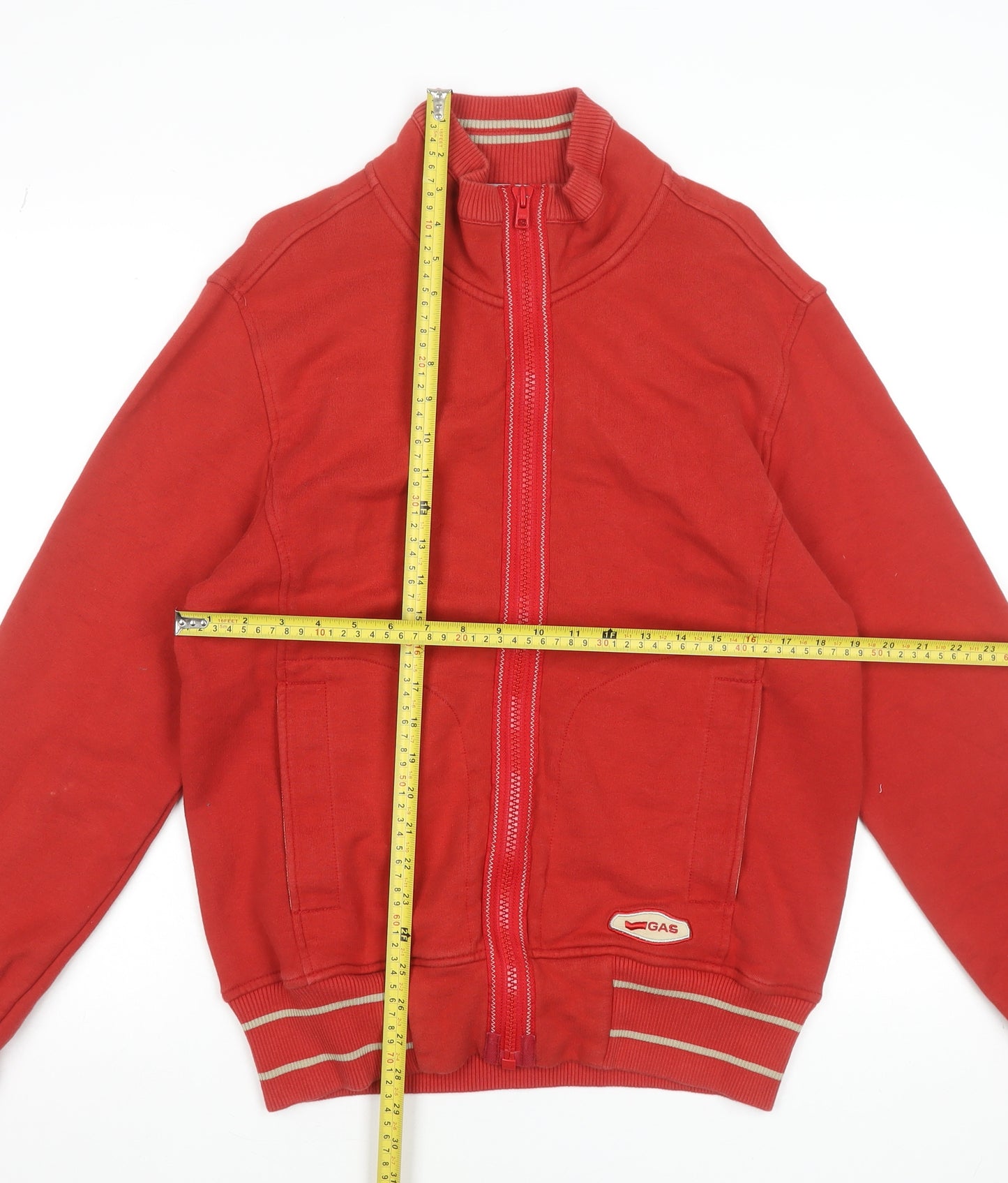 GAS Men's Red Full Zip Cotton Sweatshirt M Logo College Style