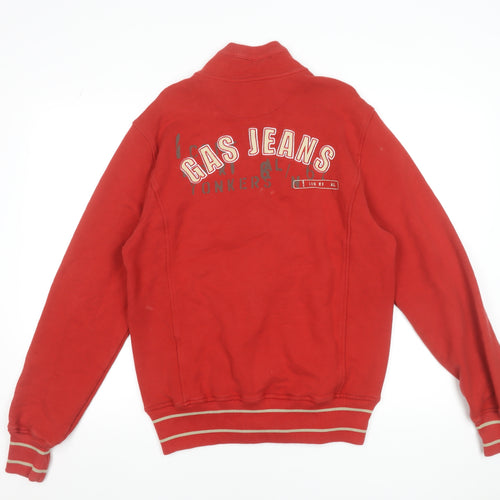 GAS Men's Red Full Zip Cotton Sweatshirt M Logo College Style