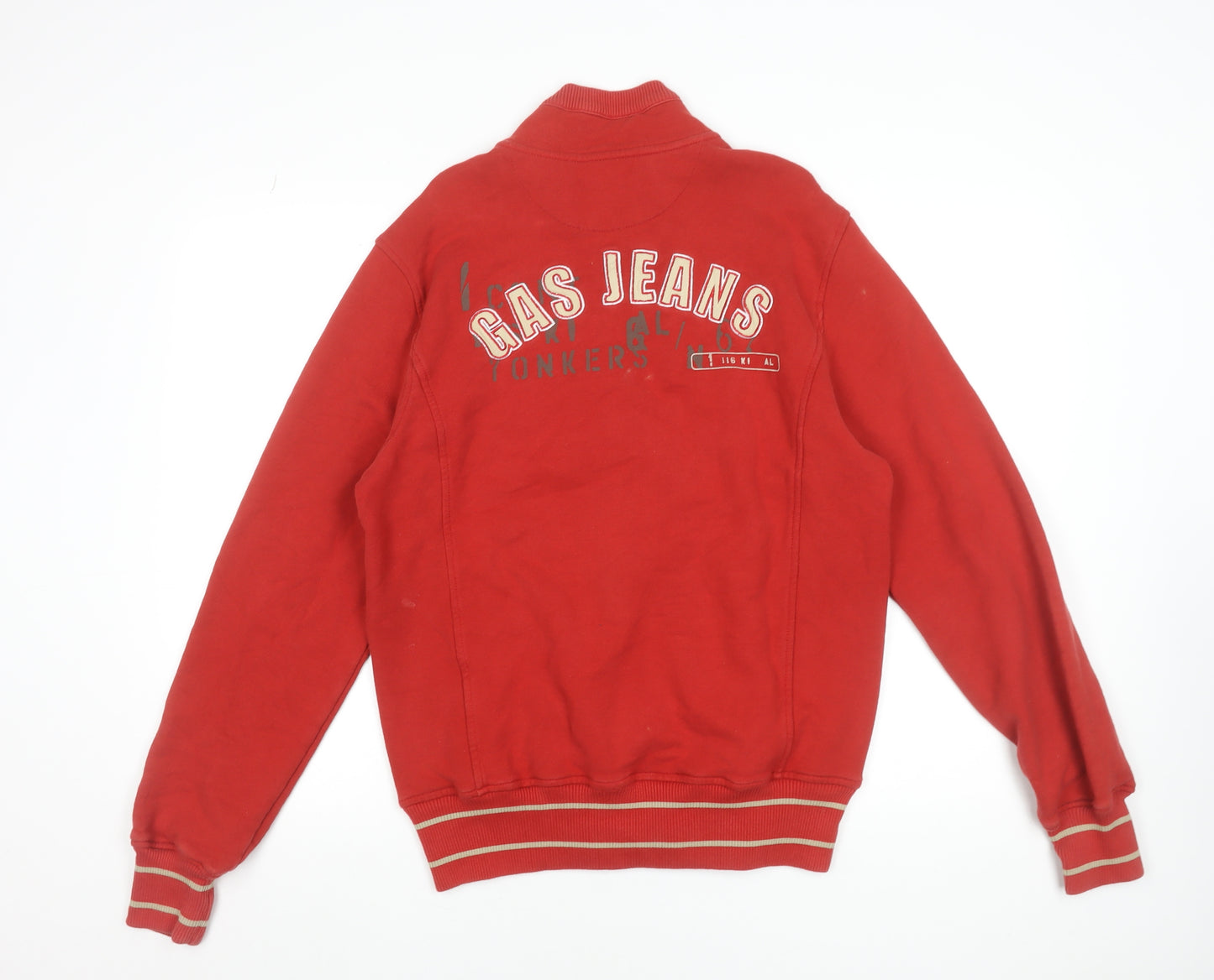GAS Men's Red Full Zip Cotton Sweatshirt M Logo College Style
