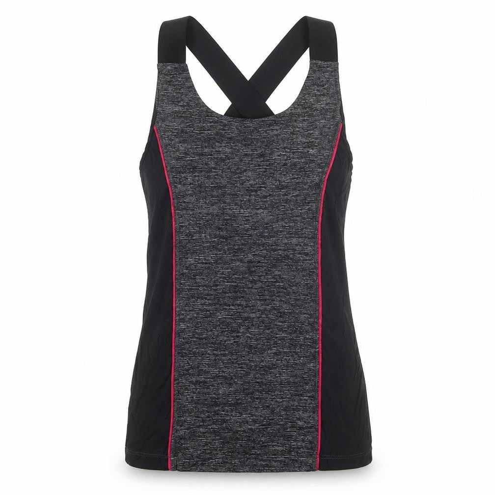 Front view of Oysho Women Black & Grey Racerback Tank Top Medium Activewear