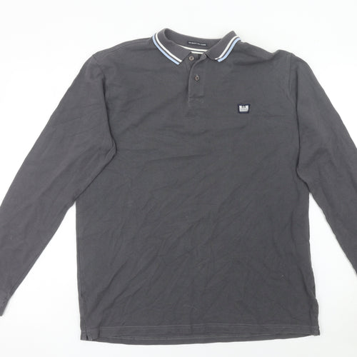 Weekend Offender Men's Grey Long Sleeve Polo Shirt L Regular Fit