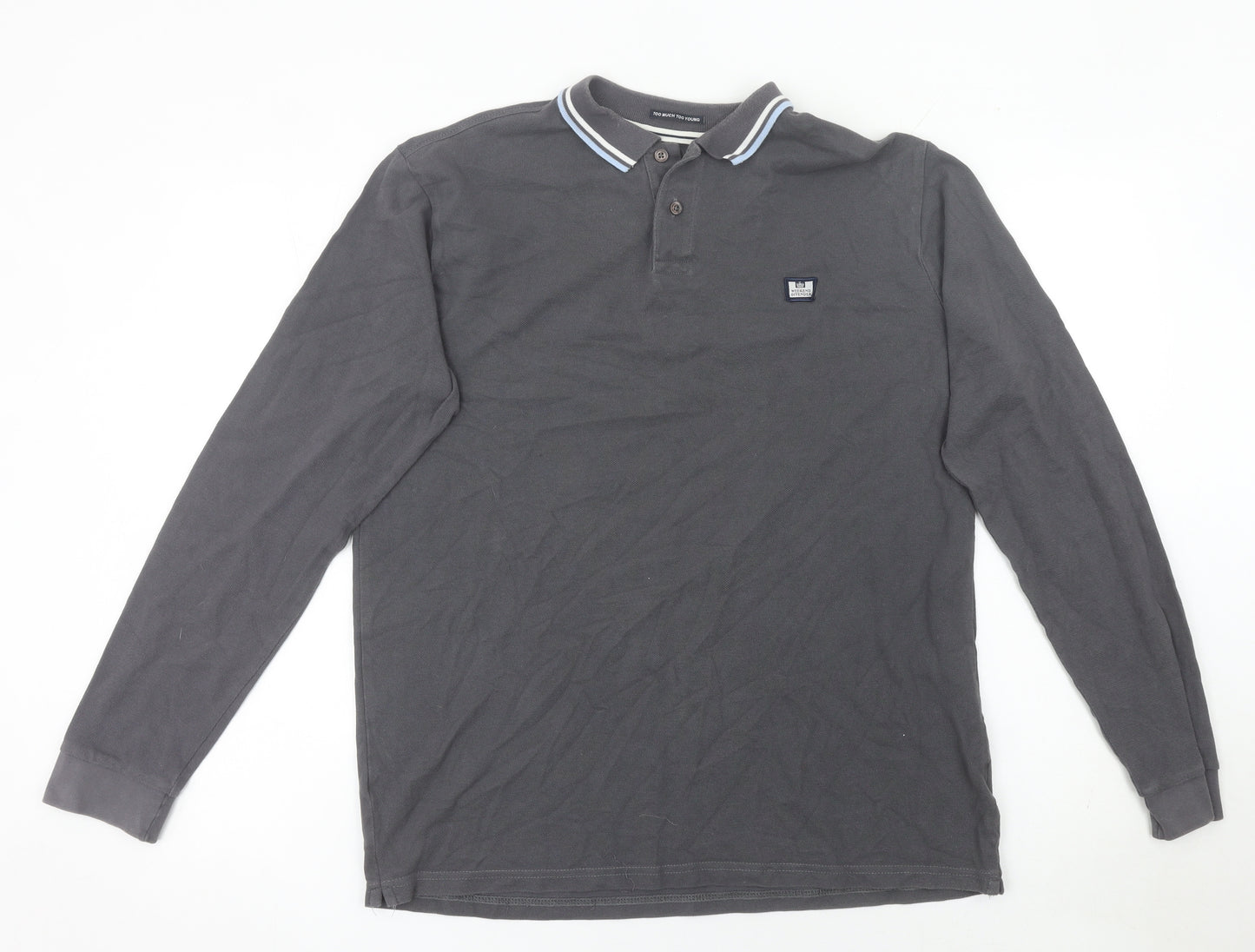 Weekend Offender Men's Grey Long Sleeve Polo Shirt L Regular Fit
