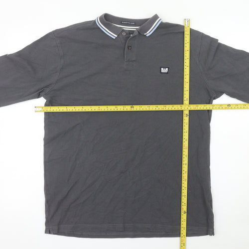Weekend Offender Men's Grey Long Sleeve Polo Shirt L Regular Fit