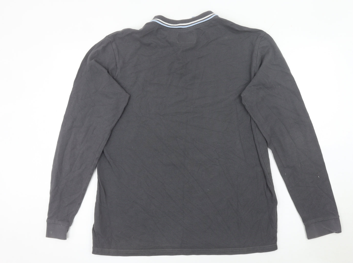 Weekend Offender Men's Grey Long Sleeve Polo Shirt L Regular Fit