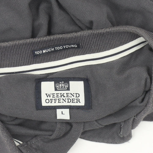 Weekend Offender Men's Grey Long Sleeve Polo Shirt L Regular Fit