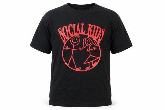 Front view of Kids Don't Kry Men's Black Social Kids Graphic Print Cotton T-Shirt M