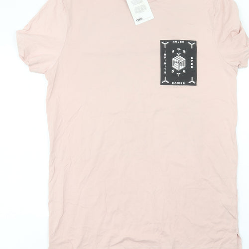 ASOS Men Pink Graphic Print Cotton T-Shirt M Short Sleeve Regular Fit
