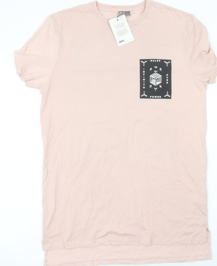 ASOS Men Pink Graphic Print Cotton T-Shirt M Short Sleeve Regular Fit