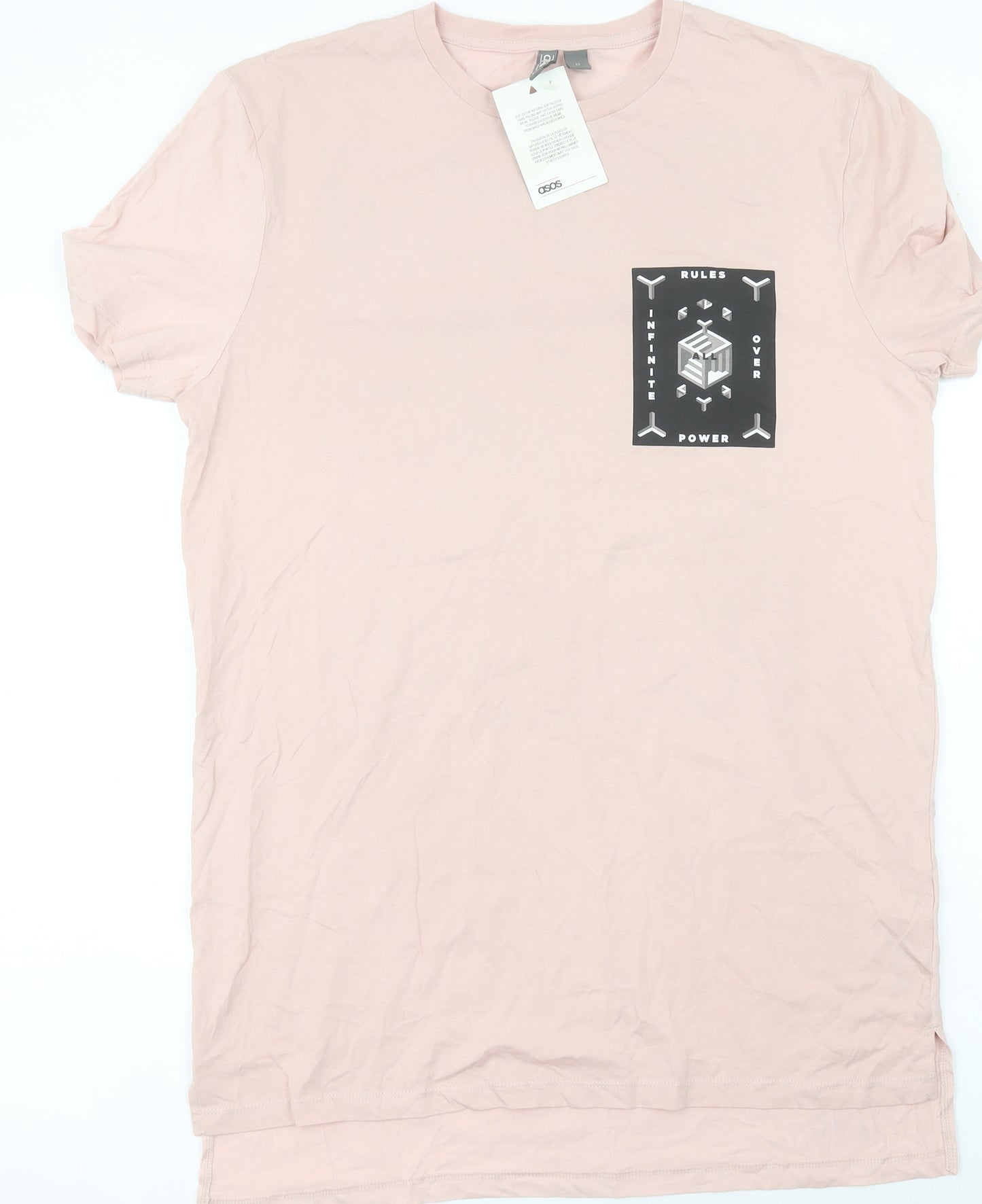ASOS Men Pink Graphic Print Cotton T-Shirt M Short Sleeve Regular Fit