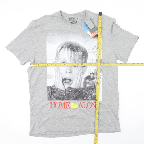 Home Alone Grey Graphic Print Men's T-Shirt Size L Cotton Blend