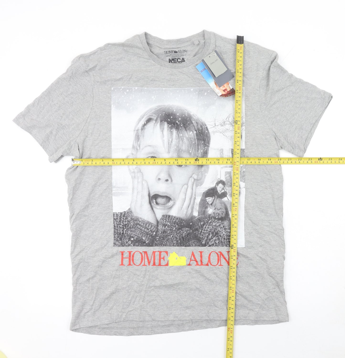 Home Alone Grey Graphic Print Men's T-Shirt Size L Cotton Blend