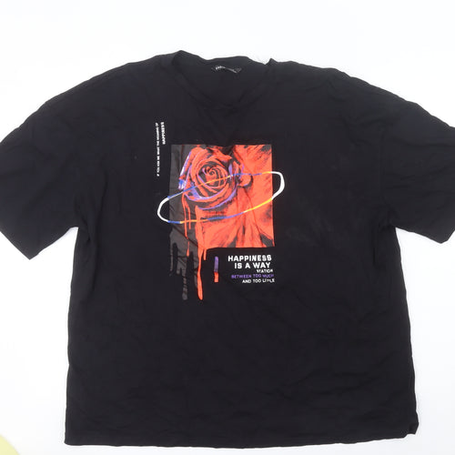 SHEIN Women’s Black Graphic Rose T-Shirt 2XL Regular Fit