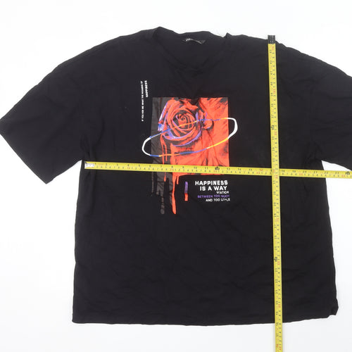 SHEIN Women’s Black Graphic Rose T-Shirt 2XL Regular Fit