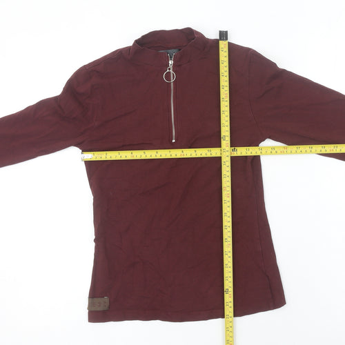 Women's Brown High Neck Zip Long Sleeve Cotton Top UK 10