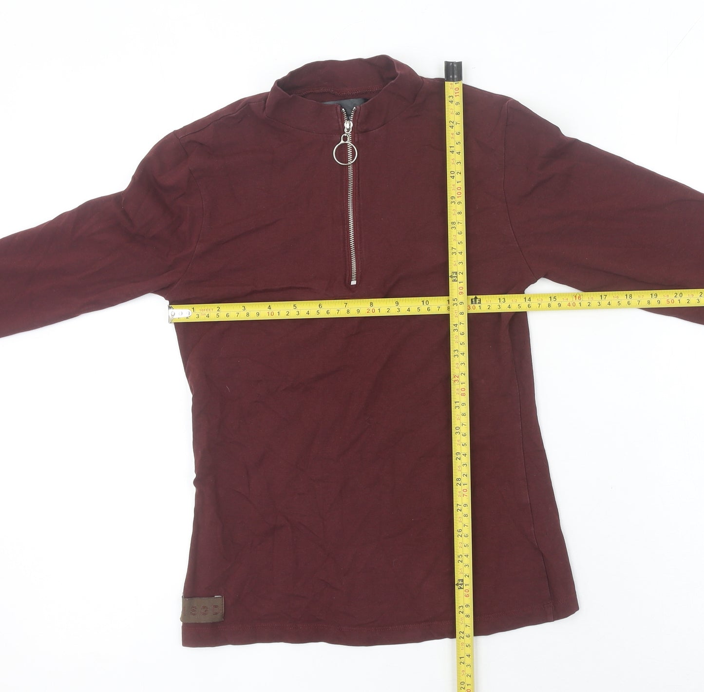 Women's Brown High Neck Zip Long Sleeve Cotton Top UK 10