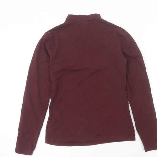 Women's Brown High Neck Zip Long Sleeve Cotton Top UK 10