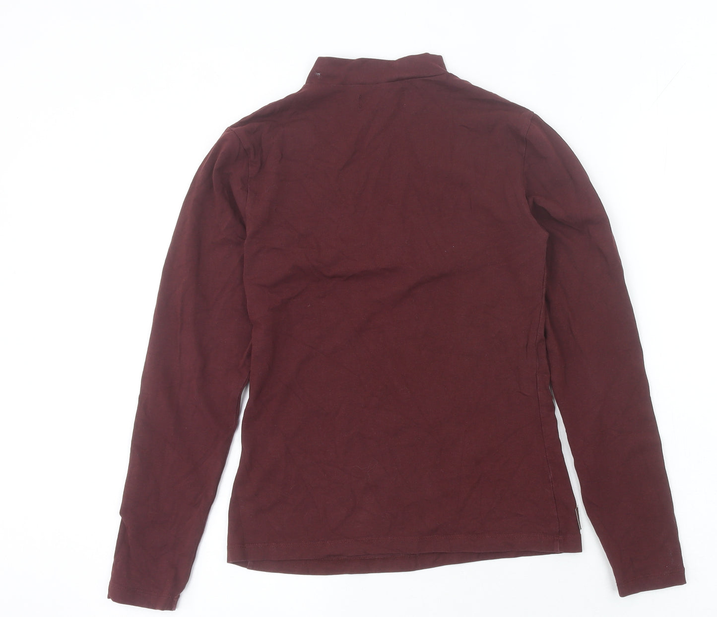 Women's Brown High Neck Zip Long Sleeve Cotton Top UK 10
