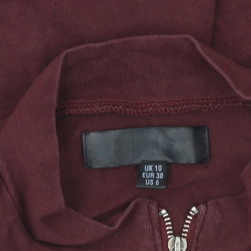 Women's Brown High Neck Zip Long Sleeve Cotton Top UK 10