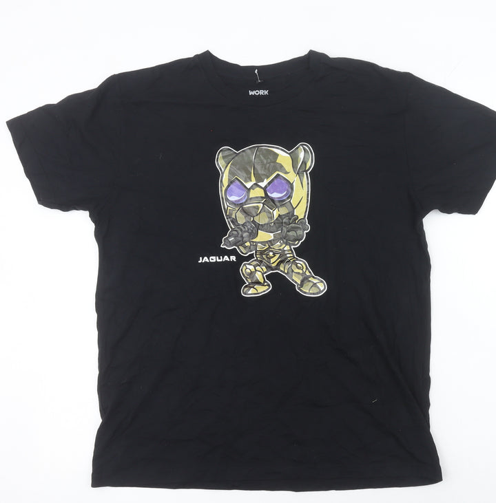 Workpoint Black Womens L Graphic Cartoon Cotton T-Shirt