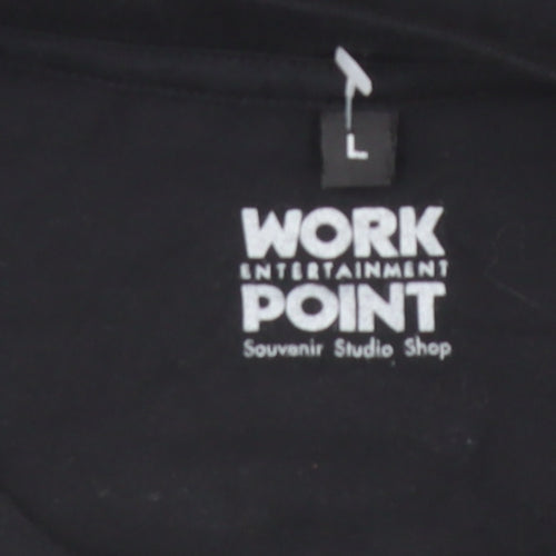 Workpoint Black Womens L Graphic Cartoon Cotton T-Shirt