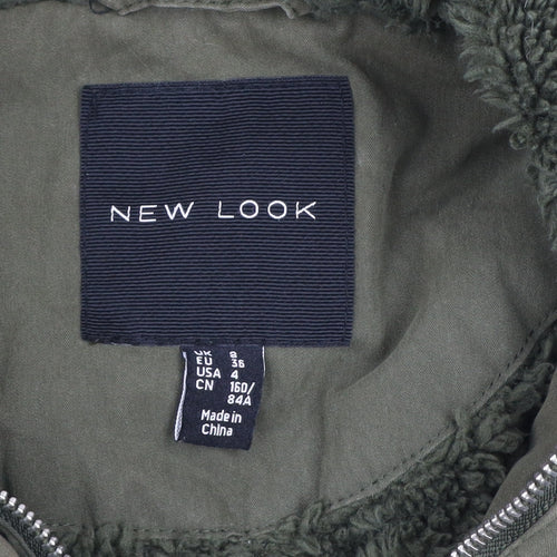 New Look Women's Green Parka Coat Size 8 Fur Trim Hooded Winter Jacket