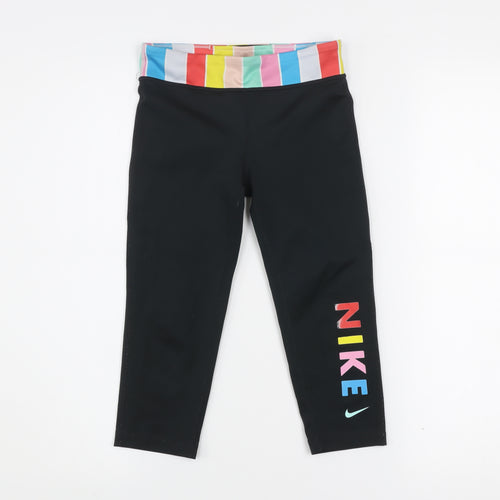 Nike Womens Black Dri-FIT Cropped Leggings Size Small Multi Logo