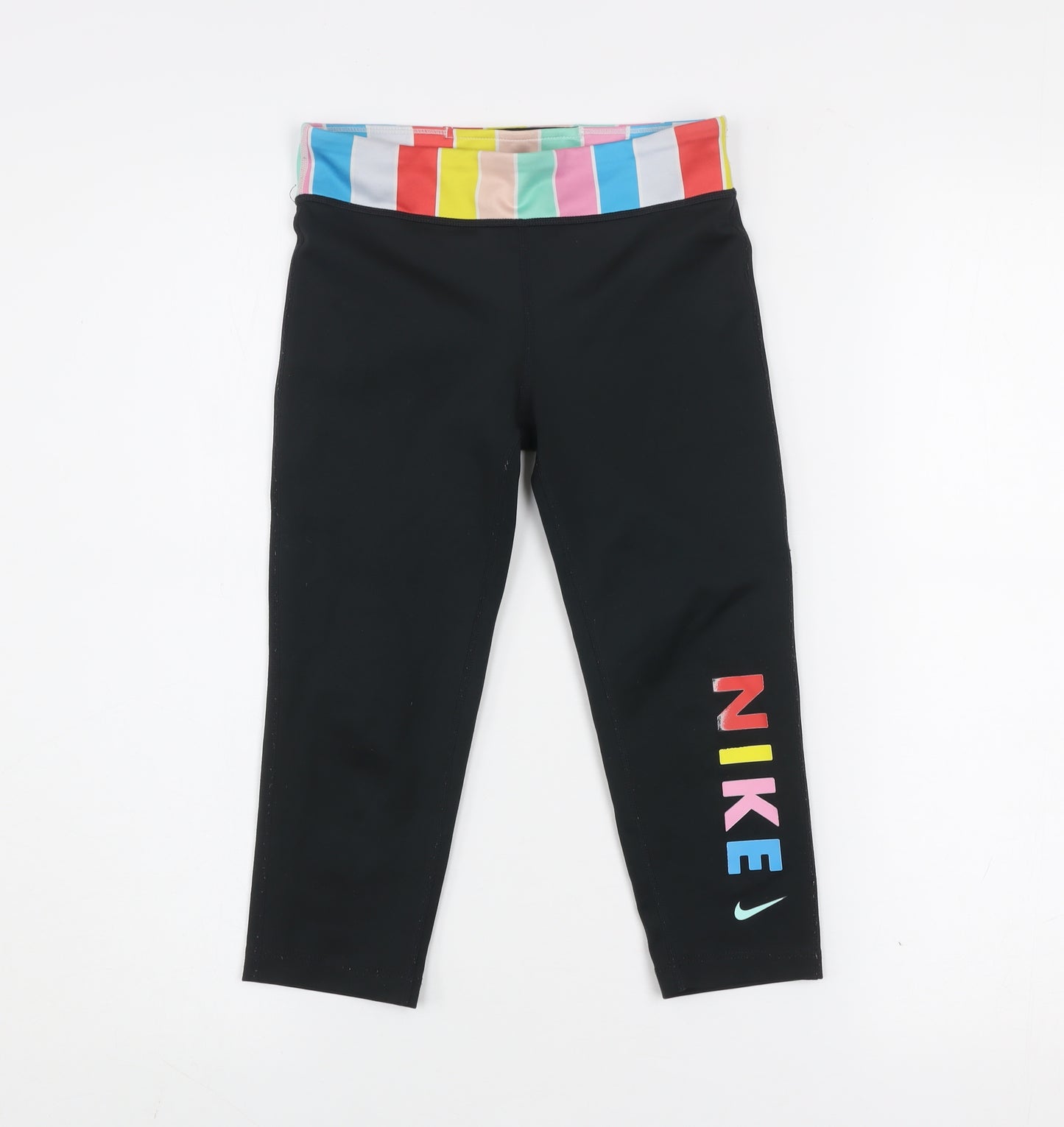 Nike Womens Black Dri-FIT Cropped Leggings Size Small Multi Logo