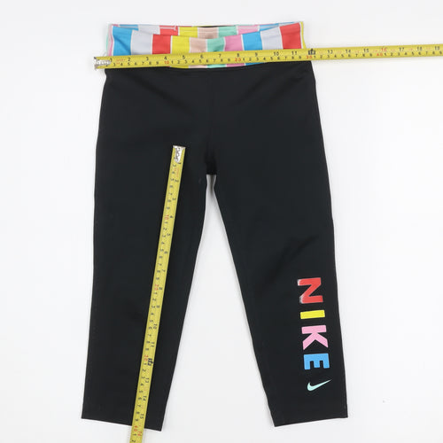 Nike Womens Black Dri-FIT Cropped Leggings Size Small Multi Logo