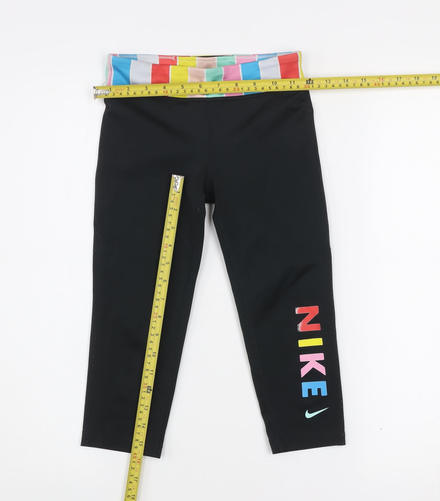 Nike Womens Black Dri-FIT Cropped Leggings Size Small Multi Logo