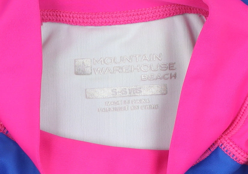 Mountain Warehouse Girls Blue & Pink Sequin Seahorse Rash Guard Top 5-6 Years