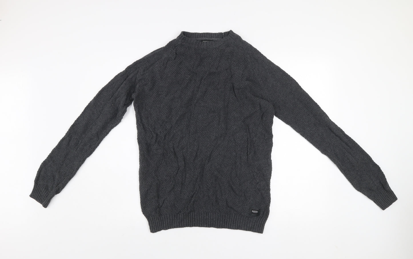 Diesel Men’s Grey Waffle Knit Cotton Pullover Jumper Size M
