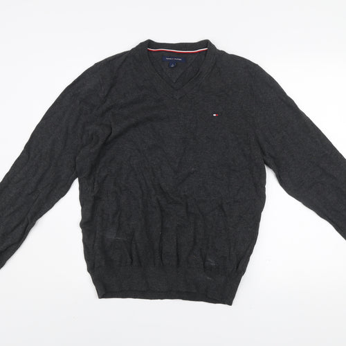 Tommy Hilfiger Men's Grey Cotton V-Neck Jumper Size M