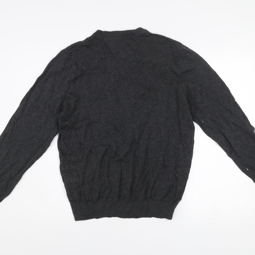 Tommy Hilfiger Men's Grey Cotton V-Neck Jumper Size M