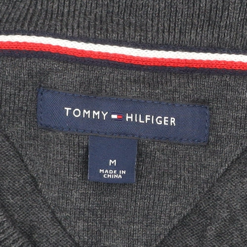 Tommy Hilfiger Men's Grey Cotton V-Neck Jumper Size M