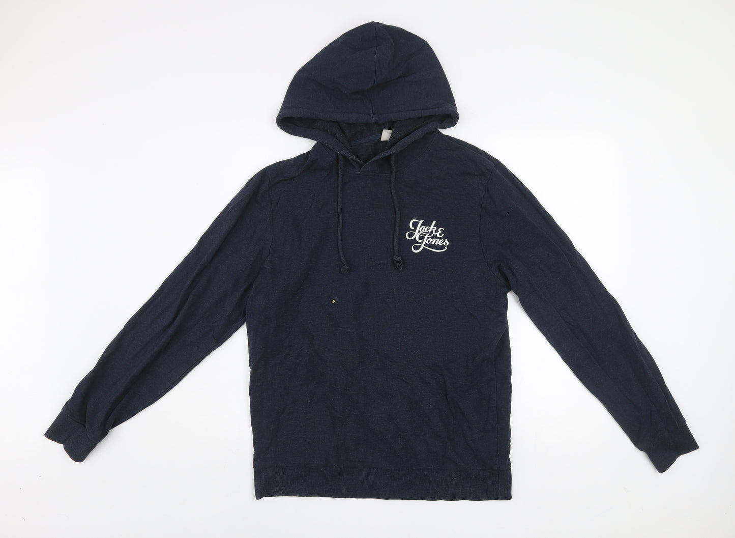 Jack & Jones Mens Blue Pullover Hoodie Medium Graphic Logo Cotton Blend