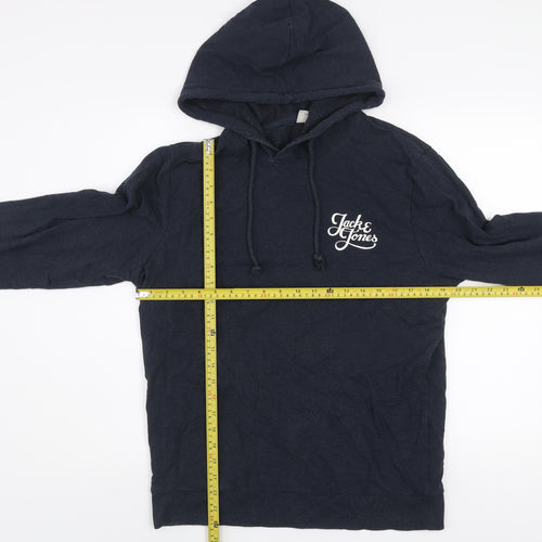Jack & Jones Mens Blue Pullover Hoodie Medium Graphic Logo Cotton Blend