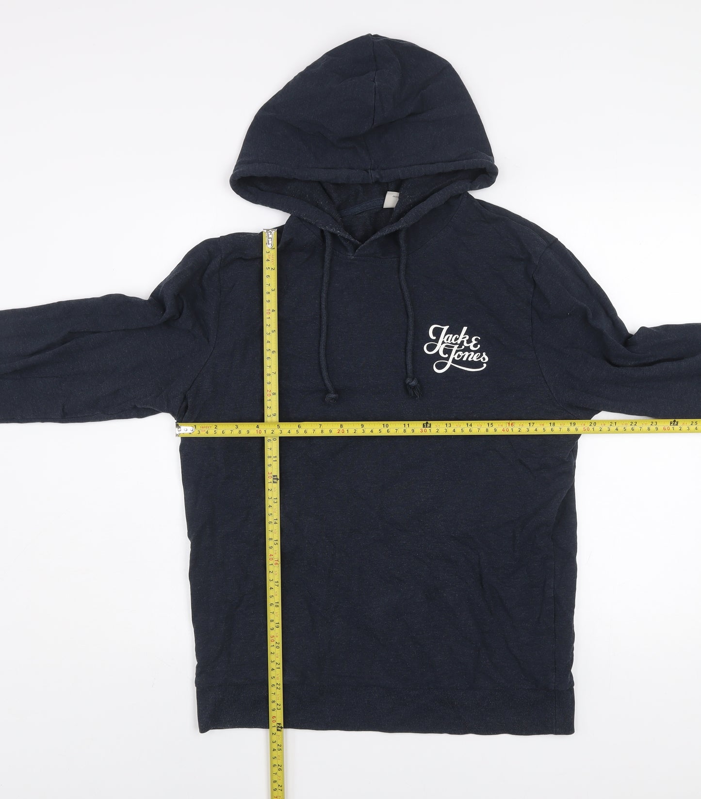 Jack & Jones Mens Blue Pullover Hoodie Medium Graphic Logo Cotton Blend
