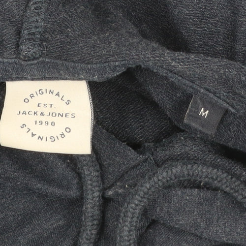 Jack & Jones Mens Blue Pullover Hoodie Medium Graphic Logo Cotton Blend
