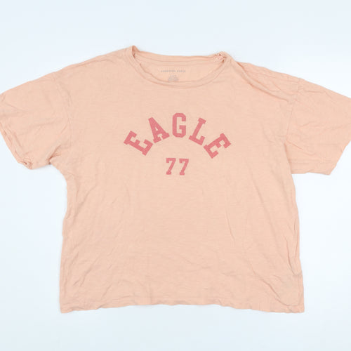 American Eagle Women's Pink Cotton Short Sleeve Basic T-Shirt M