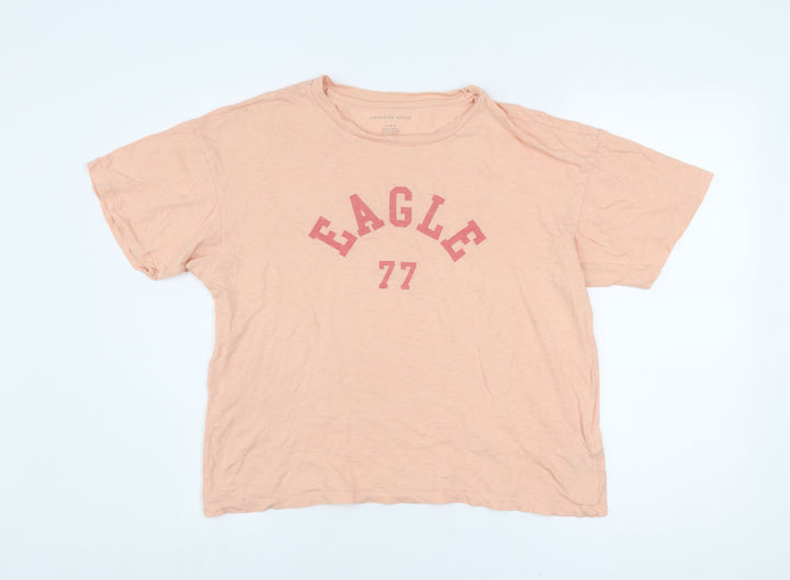 American Eagle Women's Pink Cotton Short Sleeve Basic T-Shirt M