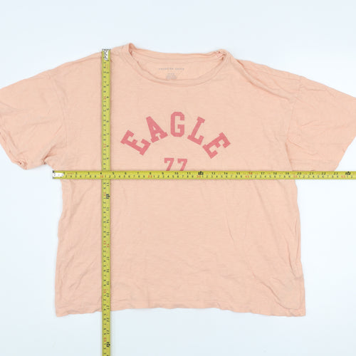 American Eagle Women's Pink Cotton Short Sleeve Basic T-Shirt M