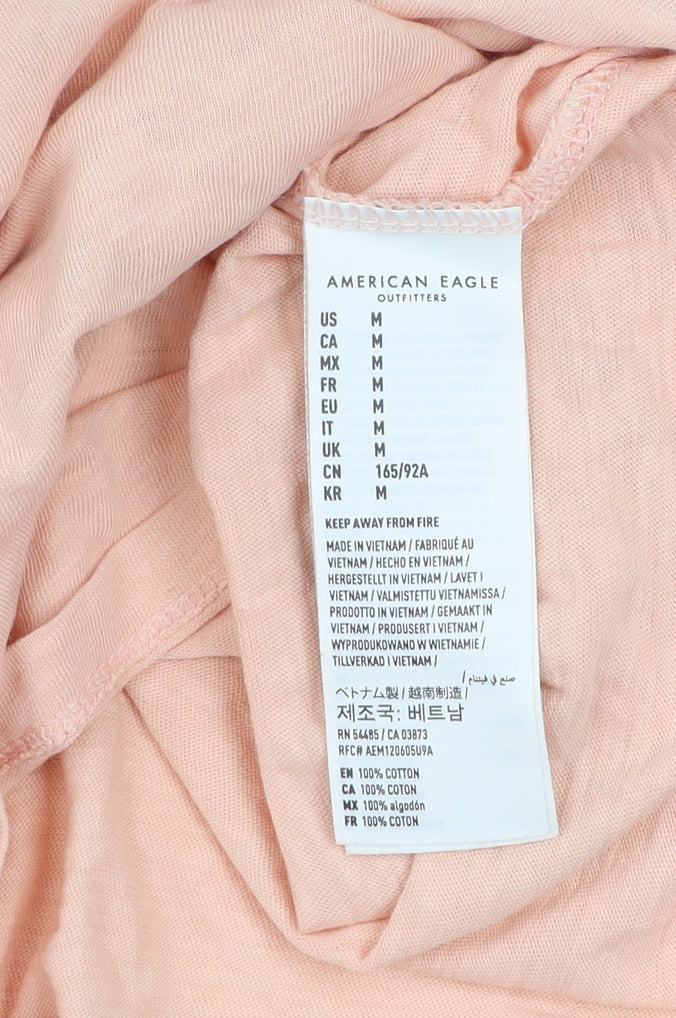 American Eagle Women's Pink Cotton Short Sleeve Basic T-Shirt M
