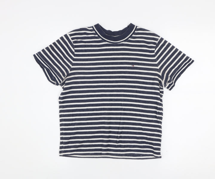 Tommy Jeans Women's Blue Striped Cotton Crew Neck T-Shirt XL