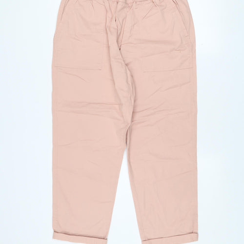 Dunnes Women Pink Cotton Elastic Waist Cargo Trousers L